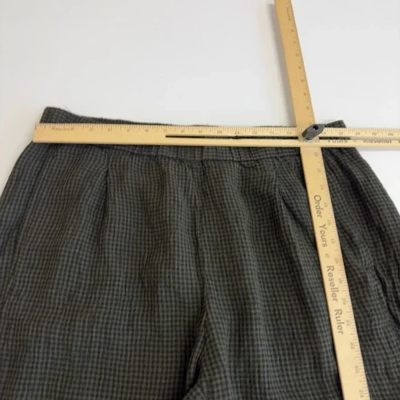 Eileen Fisher Pants Women X Large Green Black Puckered Organic Linen Tapered - Picture 10 of 12